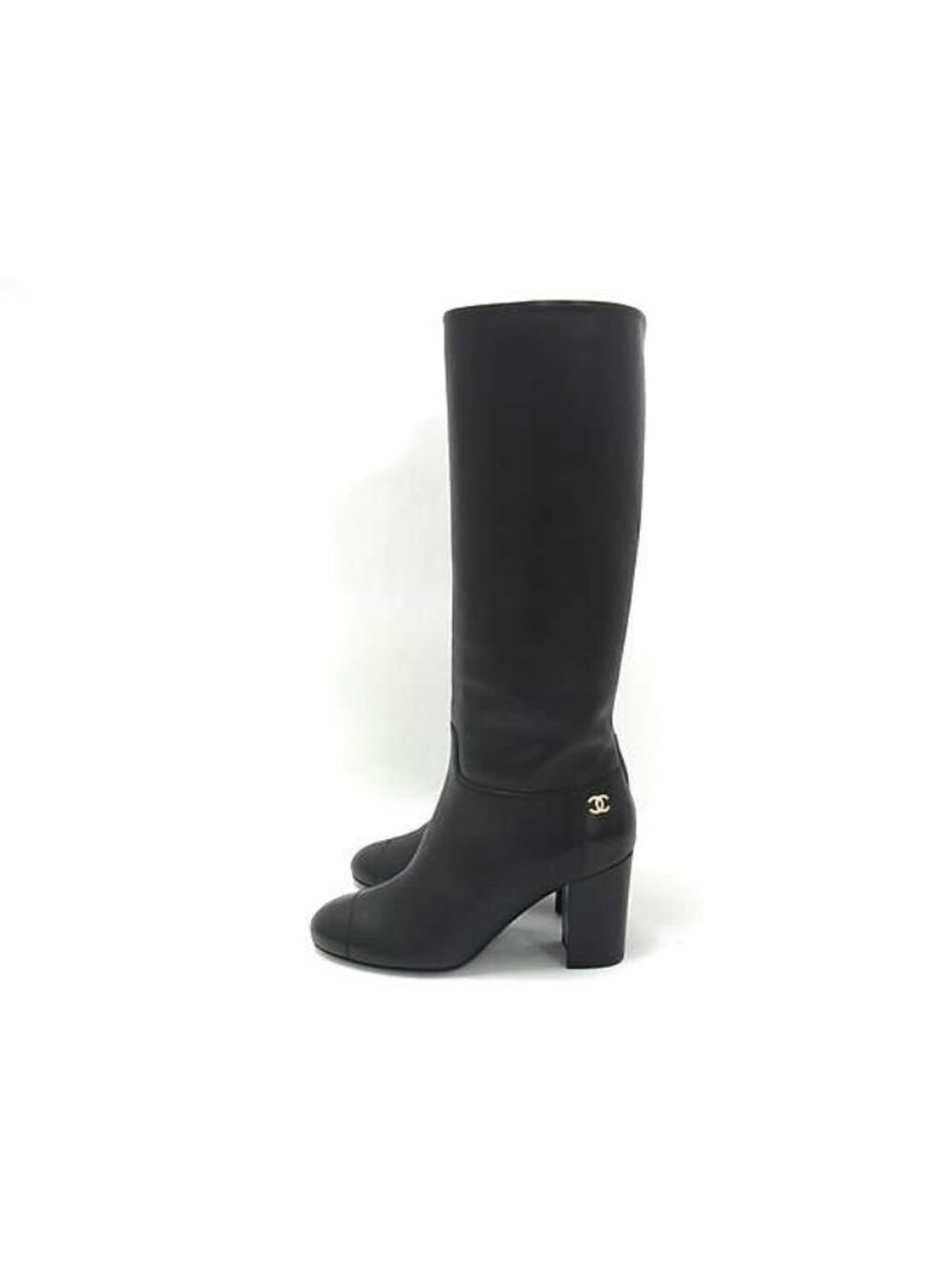 Chanel CC Logo Leather Long 35c Shoes Black - Picture 3 of 6